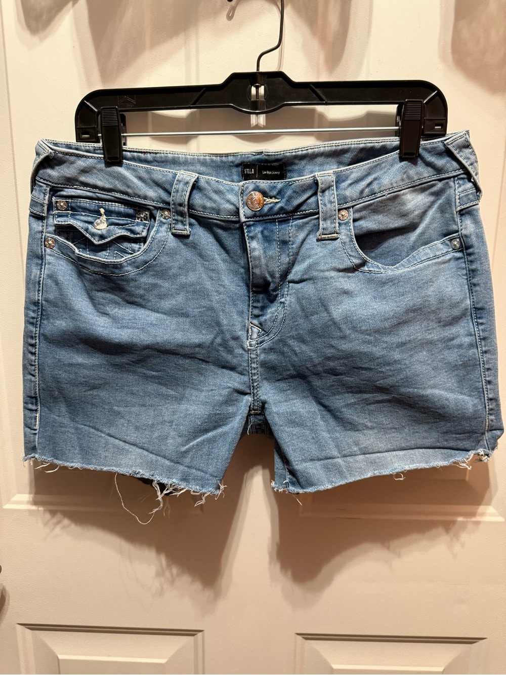True Religion Stella Light Blue Denim Cutoff Shorts Size 34